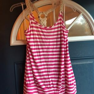 Pink & White Striped Tank Top